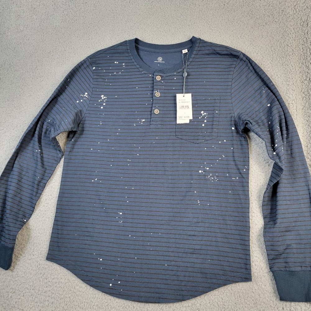 Adriano Goldschmied Henley Boy's Large Long Sleeve Striped‎ Blue Paint Splatter